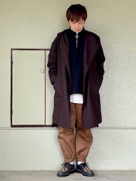 「フードコート」｜「アイテム（チェスターコート）」を使った、サマルさん（メンズ・175cm）の冬コーディネート