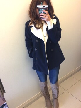 「SM2（エスエムツー）のアイテム（ピーコート）」を使った、haruさん（レディース・156cm）の冬コーディネート