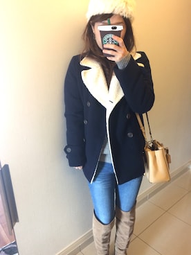 「SM2（エスエムツー）のアイテム（ピーコート）」を使った、haruさん（レディース・156cm）の冬コーディネート