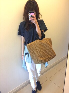 「UNIQLO（ユニクロ）のWOMEN スリムボーイフレンドフィットアンクルジーンズB（デニムパンツ）」を使った、haruさん（レディース・156cm）の春コーディネート