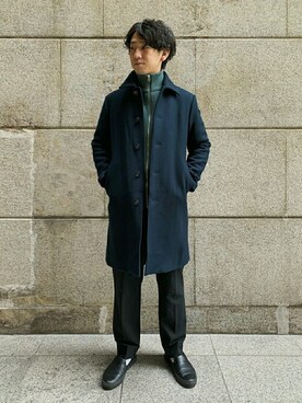 ステンカラーコートを使った 緑 のメンズ人気ファッションコーディネート Wear