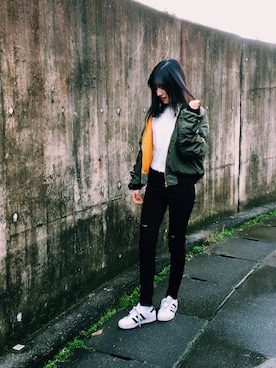 「へザー」｜「アイテム（ブルゾン）」を使った、yuuさん（レディース・164cm）の冬コーディネート