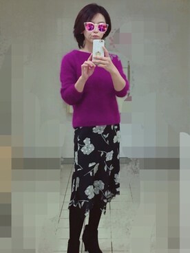 「キレイ色ニットのアイテム（ニット/セーター、パープル系）」を使った、ｓｈｅさん（レディース・158cm）の秋コーディネート