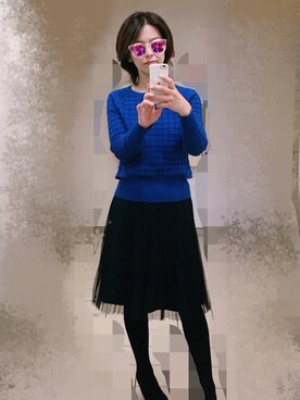 「チュールスカートのアイテム（スカート、ブラック系）」を使った、ｓｈｅさん（レディース・158cm）の秋コーディネート