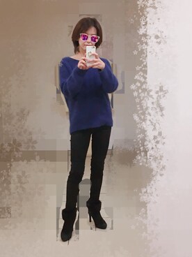 「ラビットファーがふわふわ♪のアイテム（ブーツ、ブラック系）」を使った、ｓｈｅさん（レディース・158cm）の秋コーディネート