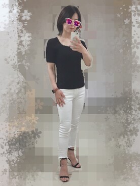 「Ungrid（アングリッド）のアイテム（パンツ、ホワイト系）」を使った、ｓｈｅさん（レディース・158cm）の春コーディネート
