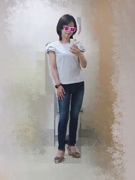 「Doux archives（ドゥアルシーヴ）のアイテム（トップス、ホワイト系）」を使った、ｓｈｅさん（レディース・158cm）の夏コーディネート