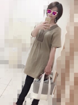 「no brand（ノーブランド）のアイテム（トップス、グリーン系）」を使った、ｓｈｅさん（レディース・158cm）の秋コーディネート