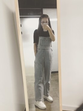 「休闲」｜「アイテム（サロペット/オーバーオール）」を使った、Sarahさん（レディース・158cm）の秋コーディネート