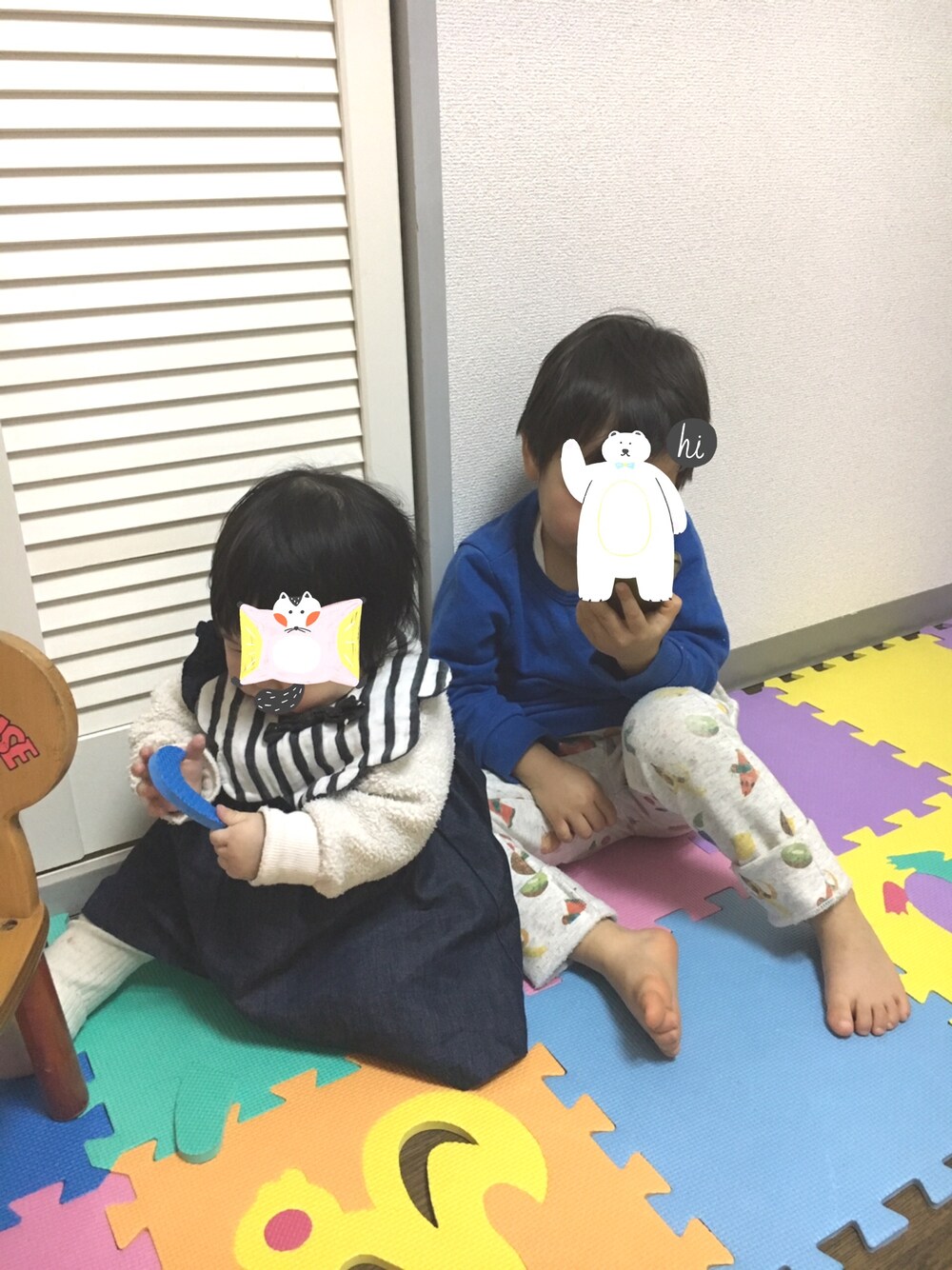 「キッズコーデ、兄妹コーデ」｜「LeeのLee/ リー デニムポケットトレーナー               （スウェット、ブルー系）」を使った、hacchanさん（キッズ・90cm）の冬コーディネートの1枚目の写真