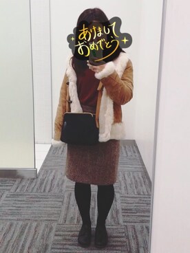 「green label relaxing（グリーンレーベルリラクシング）のアイテム（ムートンコート）」を使った、happiness.さん（レディース・151cm）の冬コーディネート