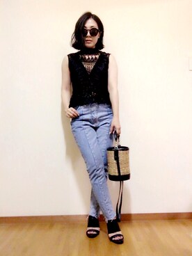 「TODAYFUL（トゥデイフル）のTODAYFUL(トゥディフル)  "ROY's Denim"カットオフデニム（デニムパンツ）」を使った、meeeさん（レディース・150cm）の夏コーディネート