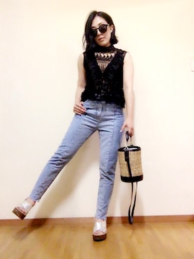 「TODAYFUL（トゥデイフル）のTODAYFUL(トゥディフル)  "ROY's Denim"カットオフデニム（デニムパンツ）」を使った、meeeさん（レディース・150cm）の夏コーディネート