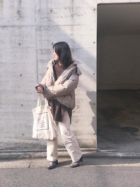 「アイテム（ダウンジャケット/コート）」を使った、ayaneさん（レディース・154cm）の春コーディネート