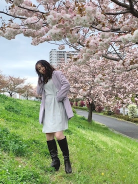 「アイテム（テーラードジャケット、パープル系）」を使った、ayaneさん（レディース・154cm）の春コーディネート