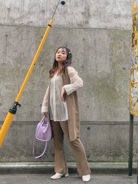 「ラベンダー」｜「アイテム（ノーカラージャケット）」を使った、ayaneさん（レディース・154cm）の夏コーディネート