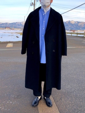 「BASISBROEK（バシスブルック）のアイテム（ステンカラーコート）」を使った、りんたさん（メンズ・173cm）の冬コーディネート