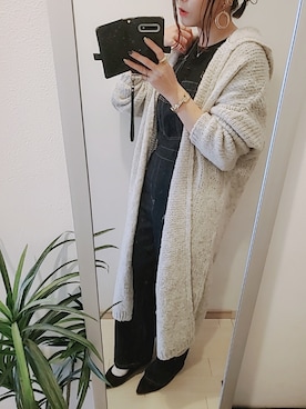 「ロングカーディガン」｜「アイテム（オールインワン・サロペット）」を使った、chii3☆さん（レディース・160cm）の冬コーディネート