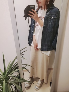 「スウエット」｜「アイテム（デニムジャケット）」を使った、chii3☆さん（レディース・160cm）の春コーディネート