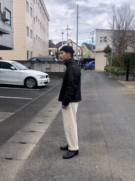 「RRL（ダブル アール エル）のアイテム（チノパンツ）」を使った、佐原さん（メンズ・170cm）の冬コーディネート