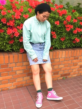 「LOVE」｜「アイテム（ハンチング/ベレー帽）」を使った、 AYAさん（レディース・162cm）の春コーディネート