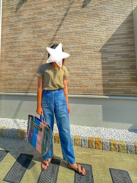 「UNIQLO（ユニクロ）のスーピマコットンリブクルーネックT（半袖）（Tシャツ/カットソー）」を使った、Sora1312さん（レディース・158cm）の春コーディネート