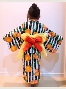 「apres les cours（アプレレクール）のアイテム（浴衣）」を使った、serinaさん（キッズ・110cm）の夏コーディネート