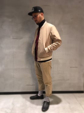 「DIESEL（ディーゼル）のアイテム（スタジャン）」を使った、留さん（メンズ・181cm）の春コーディネート