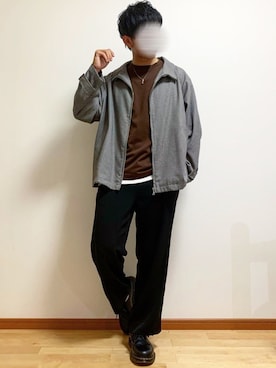 「UNIQLO（ユニクロ）のエアリズムコットンオーバーサイズTシャツ（5分袖）（Tシャツ/カットソー）」を使った、くさきゆうせさん（メンズ・168cm・20代）の秋コーディネート