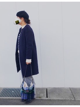 「ウールパンツ」｜「アイテム（ノーカラージャケット）」を使った、なっさん（レディース・167cm）の春コーディネート