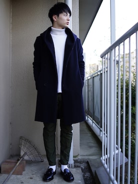 「カーキ×ホワイト」｜かいとさん（メンズ・171cm）の冬コーディネート