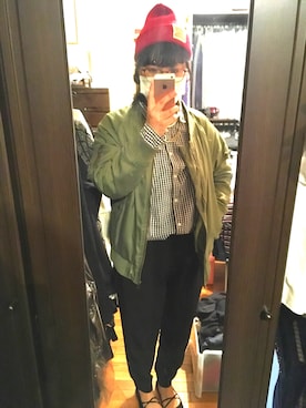 「SPINNS（スピンズ）のアイテム（ミリタリージャケット）」を使った、이즈미♡さん（レディース・158cm）の冬コーディネート