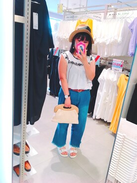 「帽子」｜「アイテム（クラッチバッグ）」を使った、이즈미♡さん（レディース・158cm）の夏コーディネート
