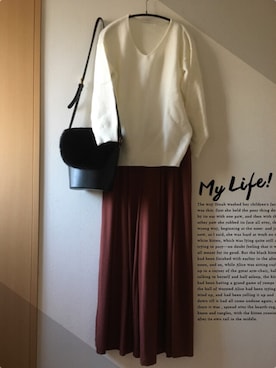 「CASUCAのアイテム」を使った、teey+さん（レディース・155cm）の冬コーディネート