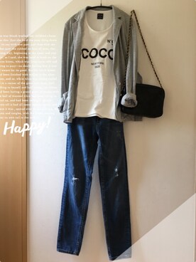 「chanel」｜「アイテム（ノーカラージャケット）」を使った、teey+さん（レディース・155cm）の春コーディネート