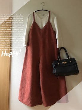 「アイテム（サロペット/オーバーオール、ブラウン系）」を使った、teey+さん（レディース・155cm）の秋コーディネート