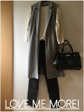 「ワッフルクルーネックＴ」｜「アイテム（その他アウター）」を使った、teey+さん（レディース・155cm）の秋コーディネート