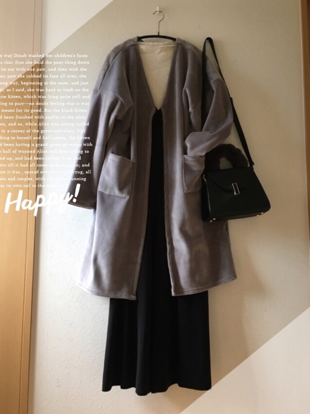 「ラクチンコーデ、プチプラ、スニーカー、サロペット、UNIQLO、グレー、ファー小物、DONOBAN、LOWRYS FARM、コーディガン」｜「chocol raffine robeのアイテム（ニット/セーター、ホワイト系）」を使った、teey+さん（レディース・155cm）の冬コーディネートの1枚目の写真