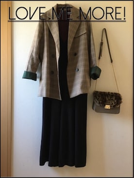 「チェックジャケット」｜「アイテム（サロペット/オーバーオール）」を使った、teey+さん（レディース・155cm）の秋コーディネート