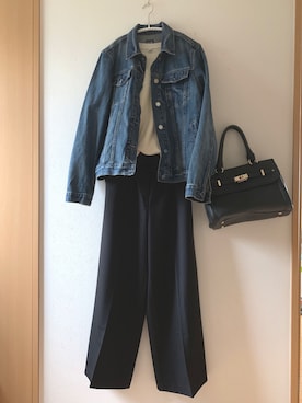 「ワッフル」｜「アイテム（デニムジャケット）」を使った、teey+さん（レディース・155cm）の春コーディネート