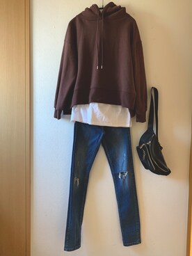 「Edit Sheen（エディットシーン）の2wayウエストポーチ（ボディバッグ/ウエストポーチ）」を使った、teey+さん（レディース・155cm）の冬コーディネート