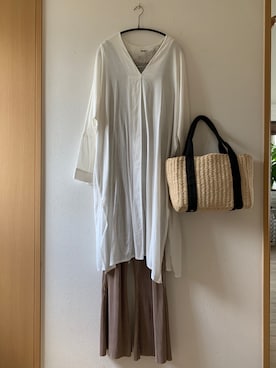 「リエディ」｜「アイテム（シャツワンピース）」を使った、teey+さん（レディース・155cm）の夏コーディネート