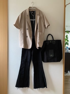 「フリンジデニム」｜「アイテム（アクセサリー）」を使った、teey+さん（レディース・155cm）の夏コーディネート