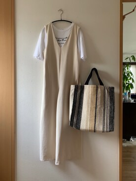 「nano・universe」｜「アイテム（オールインワン・サロペット）」を使った、teey+さん（レディース・155cm）の夏コーディネート