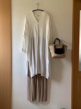 「ストライプパンツ」｜「アイテム（シャツワンピース）」を使った、teey+さん（レディース・155cm）の夏コーディネート