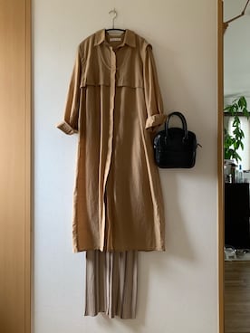 「ストライプパンツ」｜「アイテム（シャツワンピース）」を使った、teey+さん（レディース・155cm）の秋コーディネート