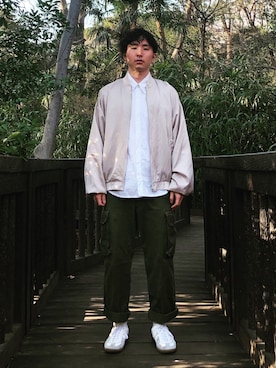 「春めきシューズ」｜「アイテム（MA-1）」を使った、ramuperryさん（メンズ・170cm）の春コーディネート