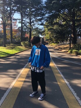 「BlackEyePatch（ブラックアイパッチ）のアイテム（スウェット）」を使った、ひびきさん（メンズ・174cm）の秋コーディネート