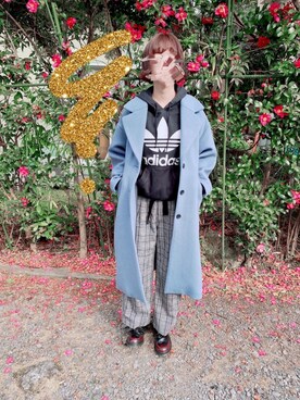「水色」｜「アイテム（チェスターコート）」を使った、𝚔𝚘𝚣𝚞𝚢𝚊𝚖𝚊さん（レディース・165cm）の冬コーディネート