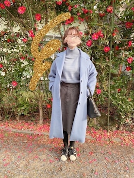 「水色」｜「アイテム（チェスターコート）」を使った、𝚔𝚘𝚣𝚞𝚢𝚊𝚖𝚊さん（レディース・165cm）の冬コーディネート